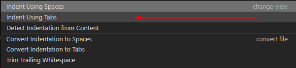 Y selecciona 'Indent Using Tabs'