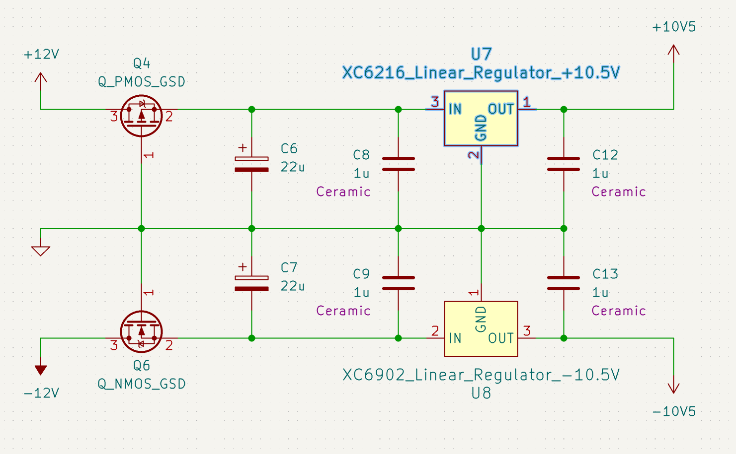 Schematic showing linear regulator wiring