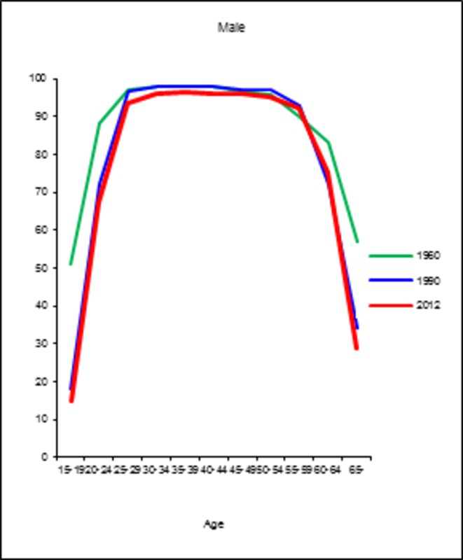 Japan’s Labour Force Participation Rate by Sex & Age: 1960-2012