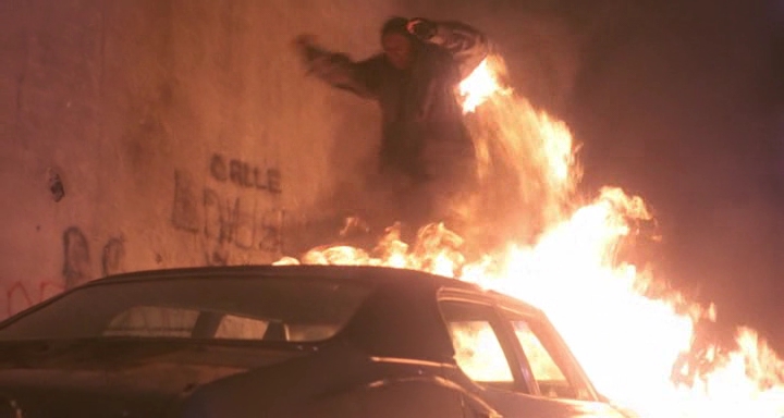 Image of a burning Terminator jumping