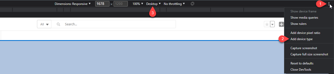 How to make Chrome Dev-Tools report as Desktop in responsive mode