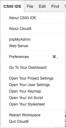 CS50 IDE Menu
