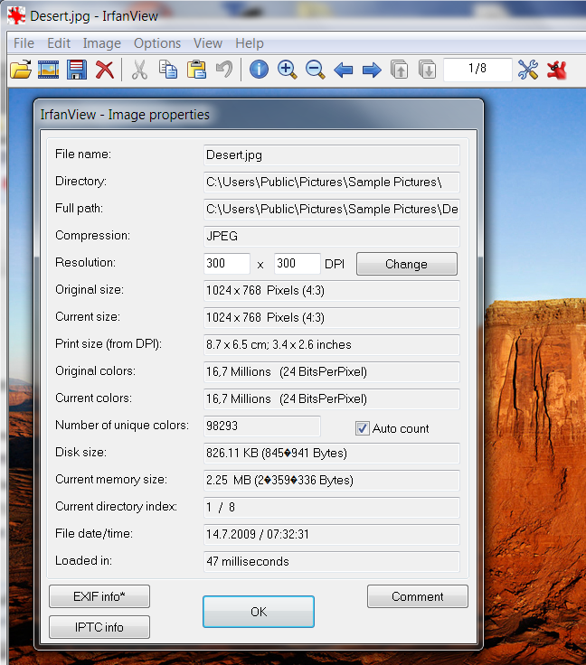 Irfanview picture size-dpi