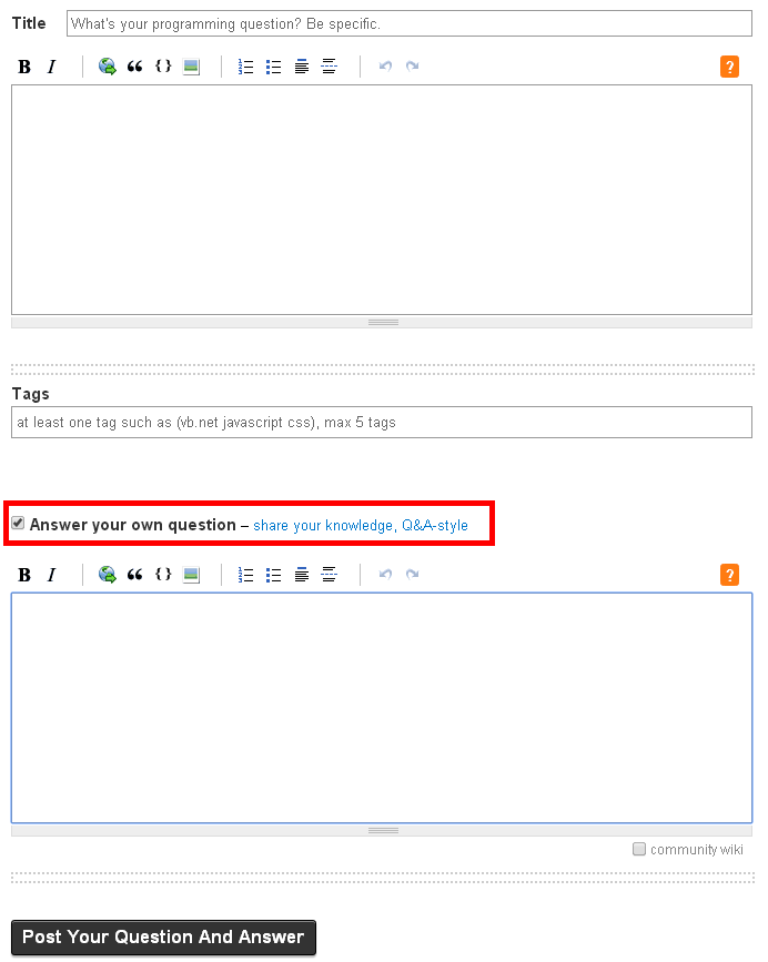 Screenshot highlighting the "Answer your own question" checkbox