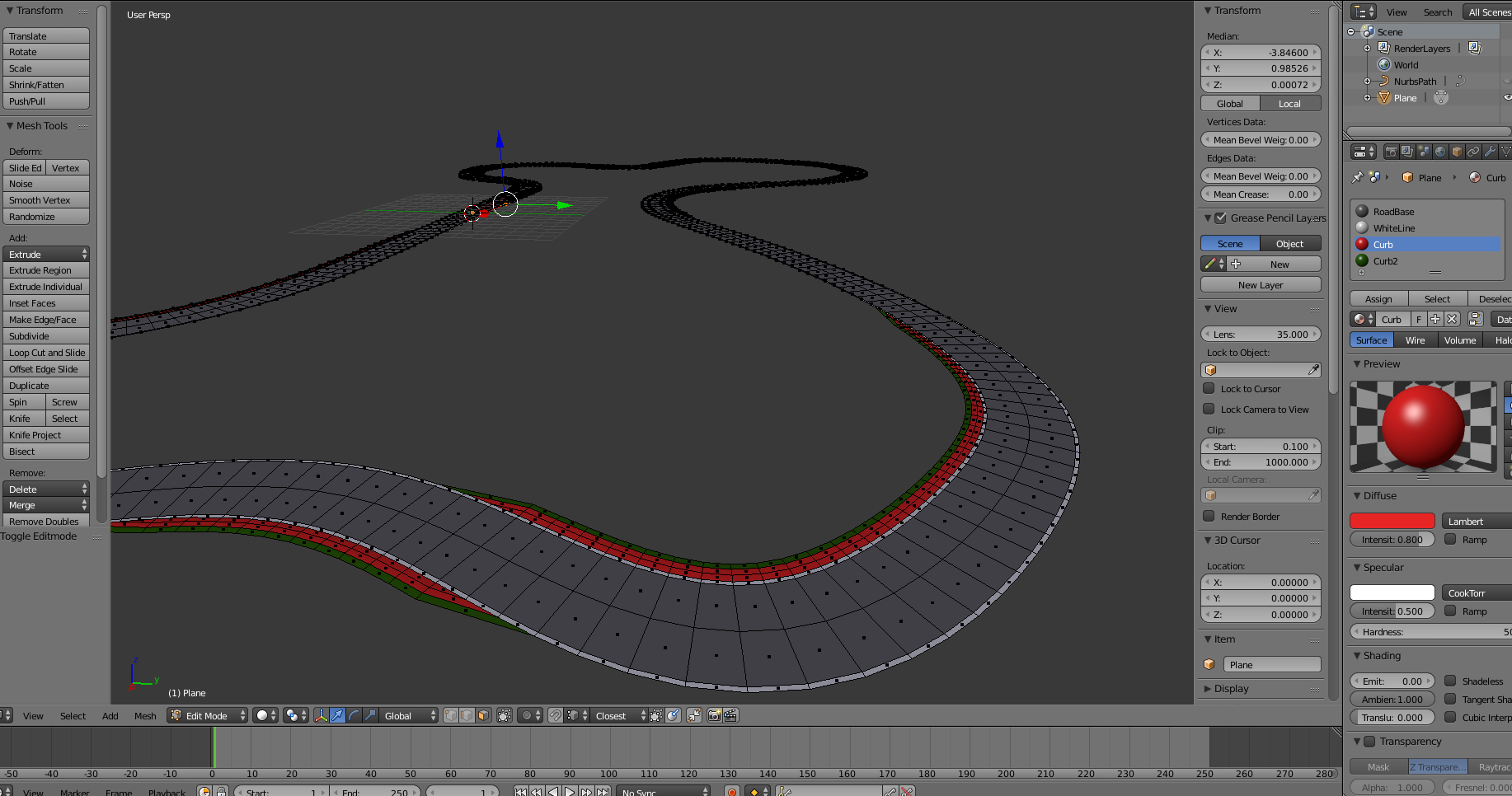 I can create this road with an array and curve modifer