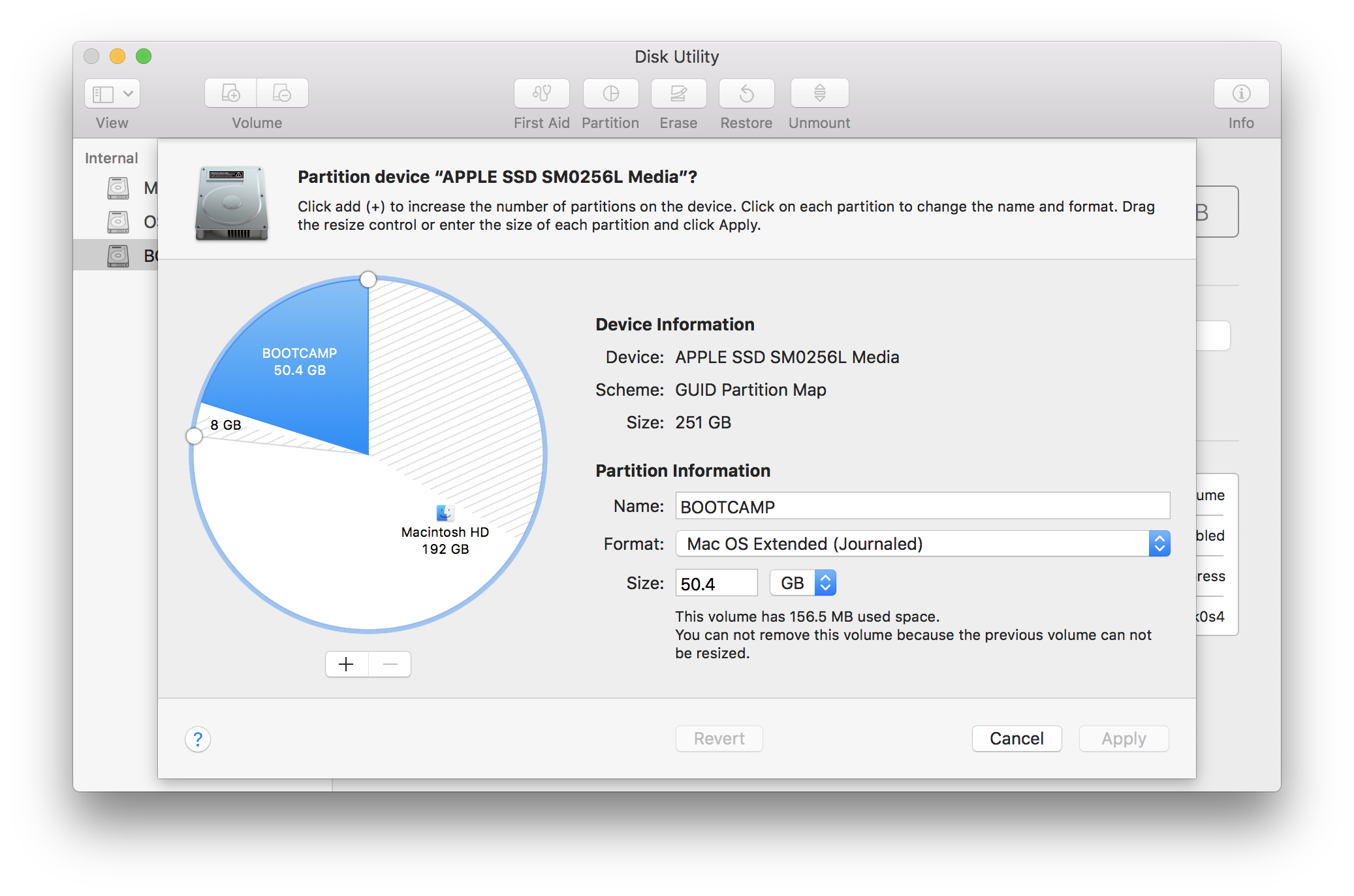 Minus button greyed out in disk utility