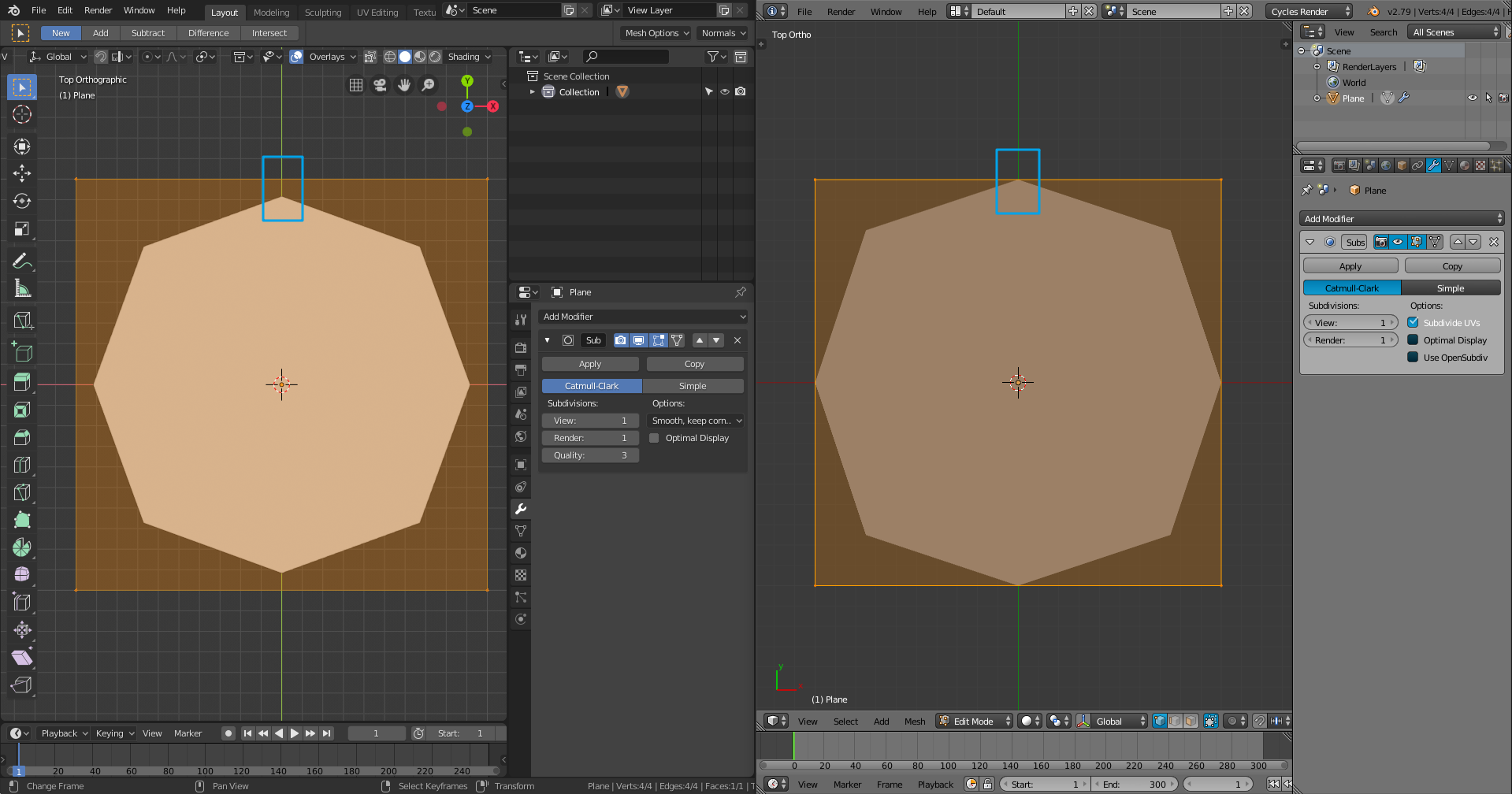 The difference of subdivision surface modifier between 2.7x & 2.80