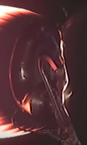 Falcon-9 engine with parts glowing red-hot