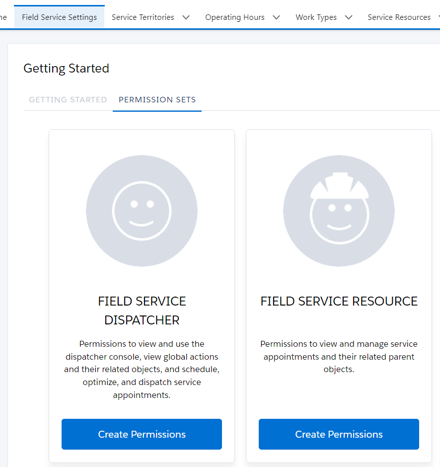 Field Service Admin for creating Permission Sets - Screen Grab