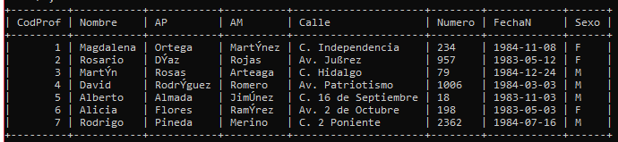 Datos tabla profesor