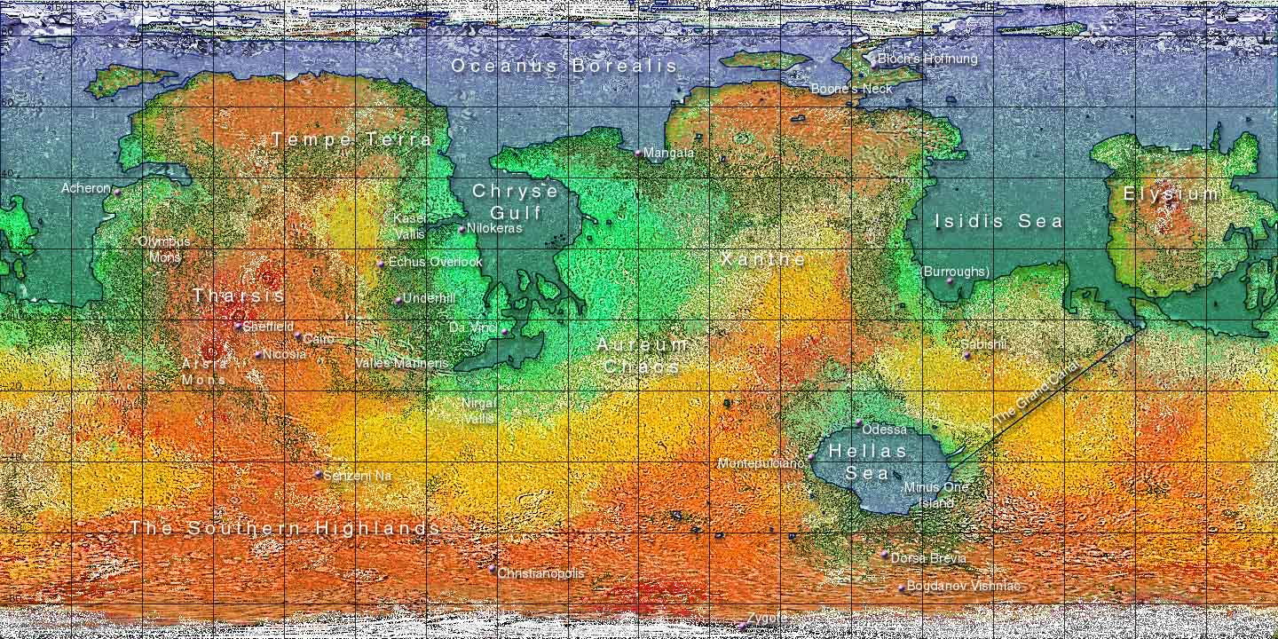 Mars in the year M-100 (2219 AD) map