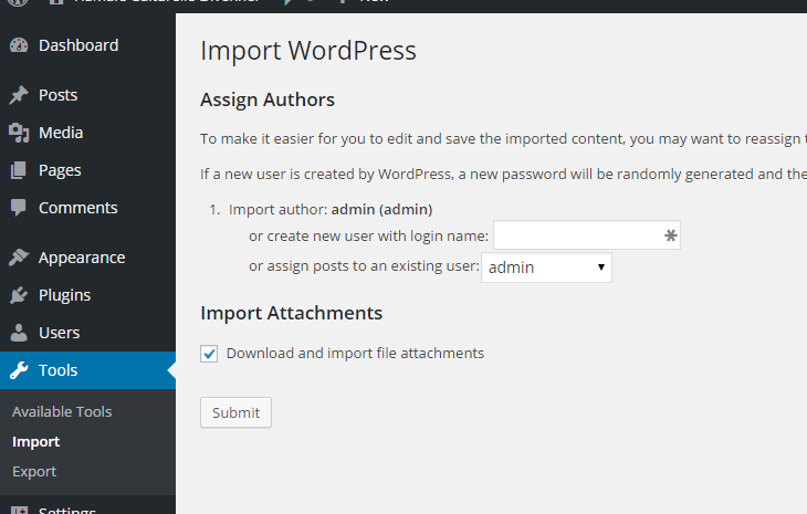 Import Wordpress