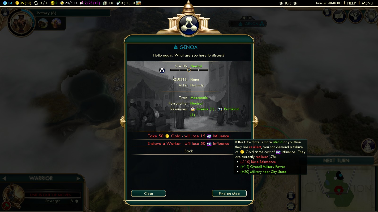 Screencap of citystate diplomacy screen