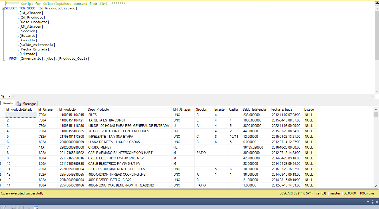 mi tabla en sql