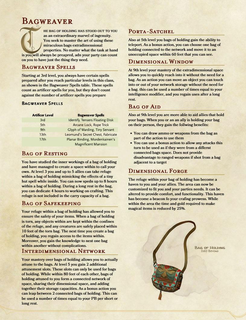 The bagweaver subclass