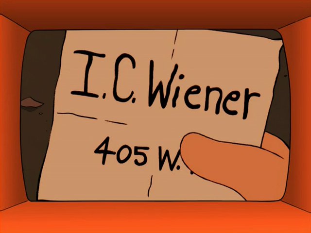 Screenshot of Fry holding the "I.C. Wiender" note