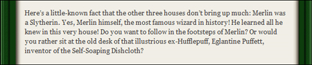 Segment from Slytherin welcome letter re: Merlin - Pottermore