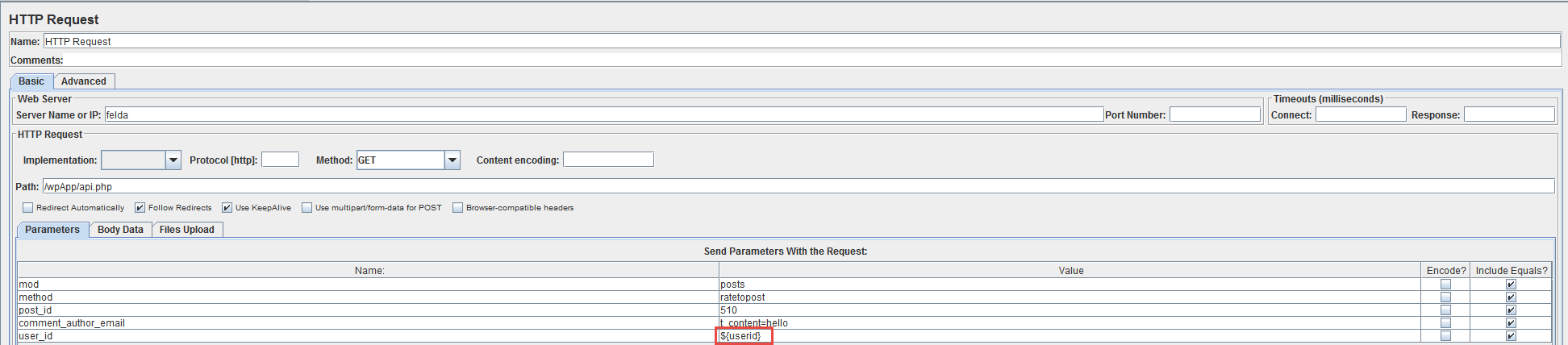 JMeter HTTP User ID