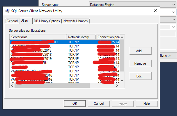 connectivity - sql server client network utility - how to list the ...