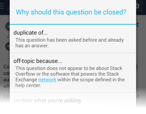 List of closure reasons, titled "Why should this question be closed?"