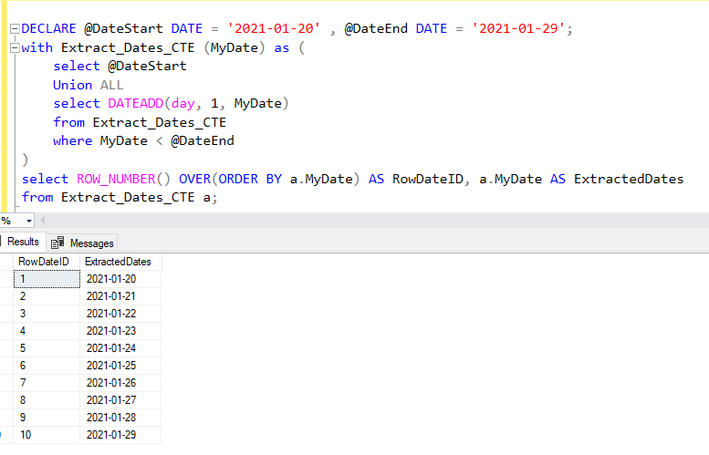 执行SQL Server代码的结果如图所示。