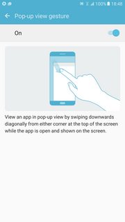 Screenshot of Pop-up view gesture settings