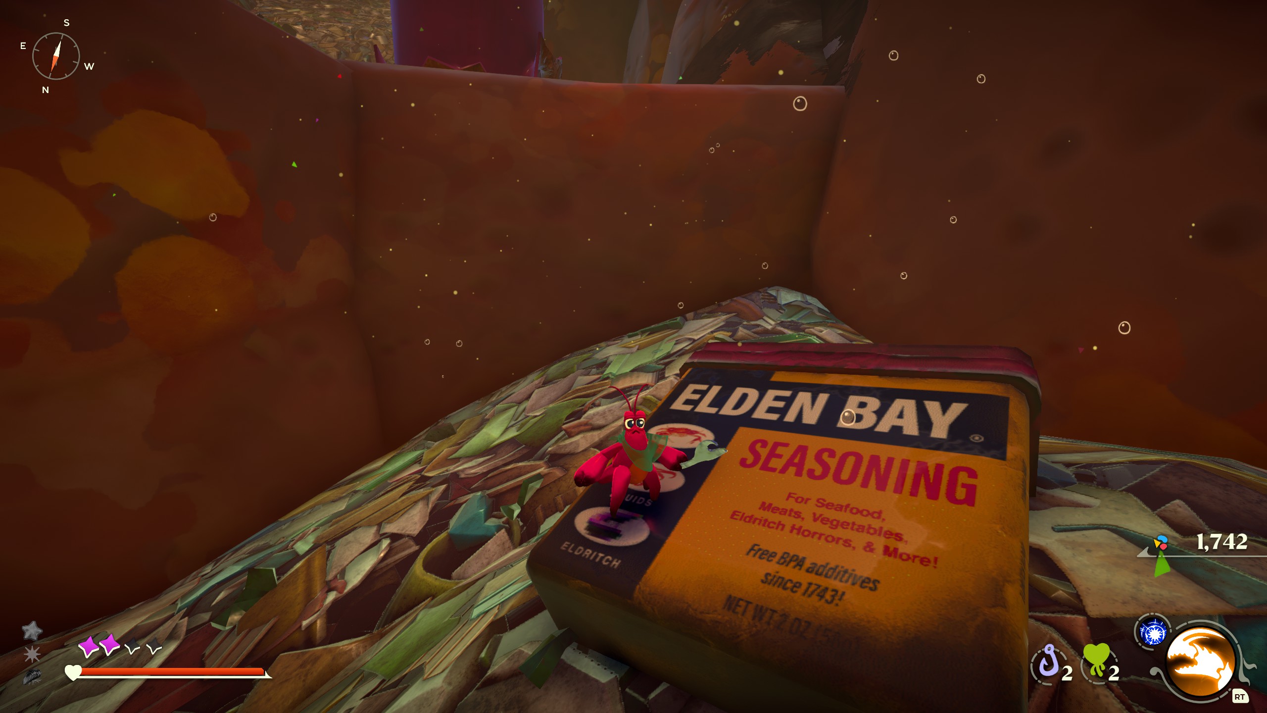 Screenshot from Another Crab's Treasure showing a tin of Elden Bay seasoning