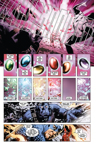 Comic page where the Infinity Gems are destroyed