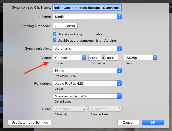 Custom Video Format Sync Clips