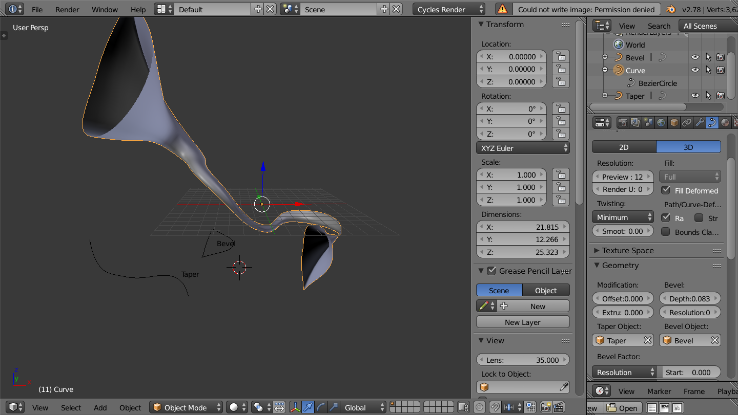 Taper object and bevel object