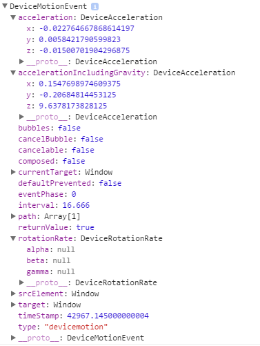 DeviceMotionEvent output.