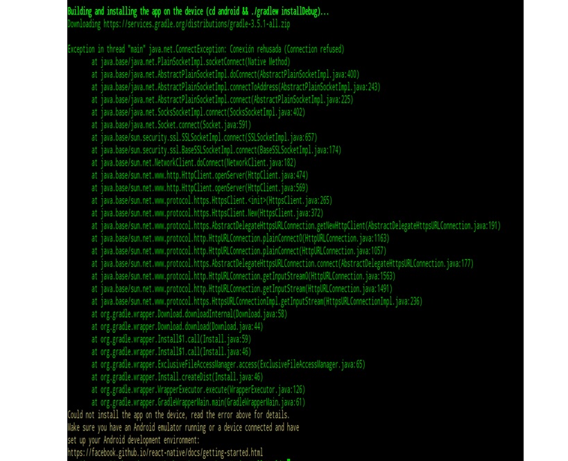 Error que se obtiene al ejecutar comando react-native run-android