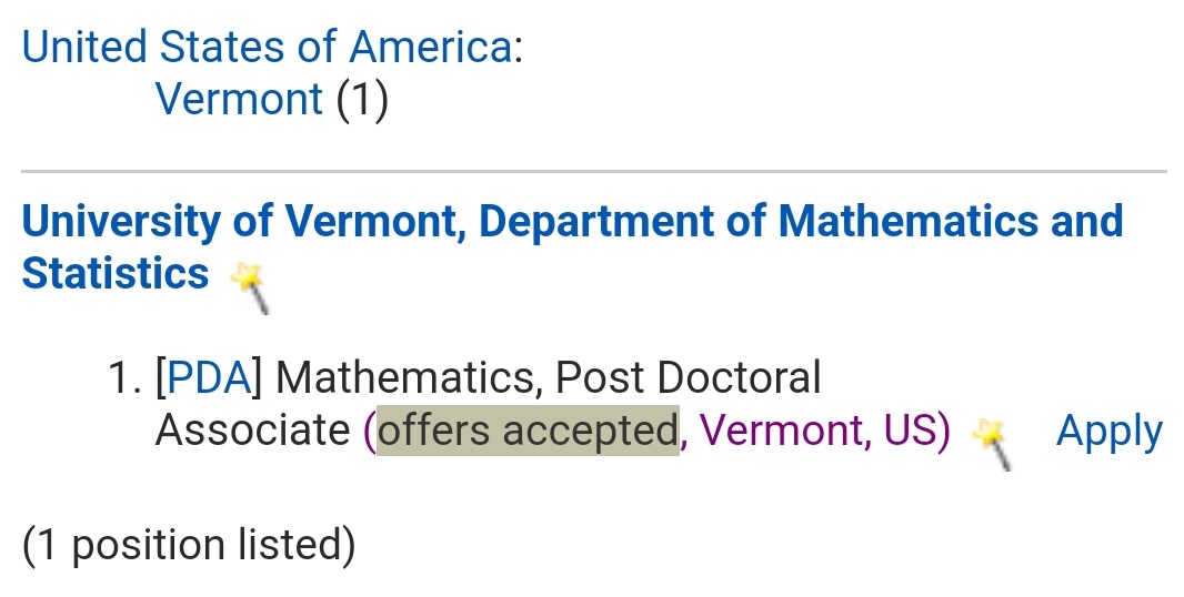 screenshot of a job at the University of Vermont with "offers accepted" written in the posting