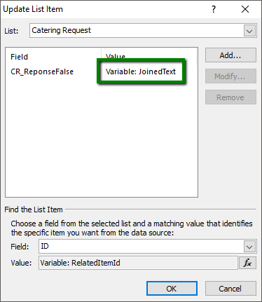 Set the field value from the joined string