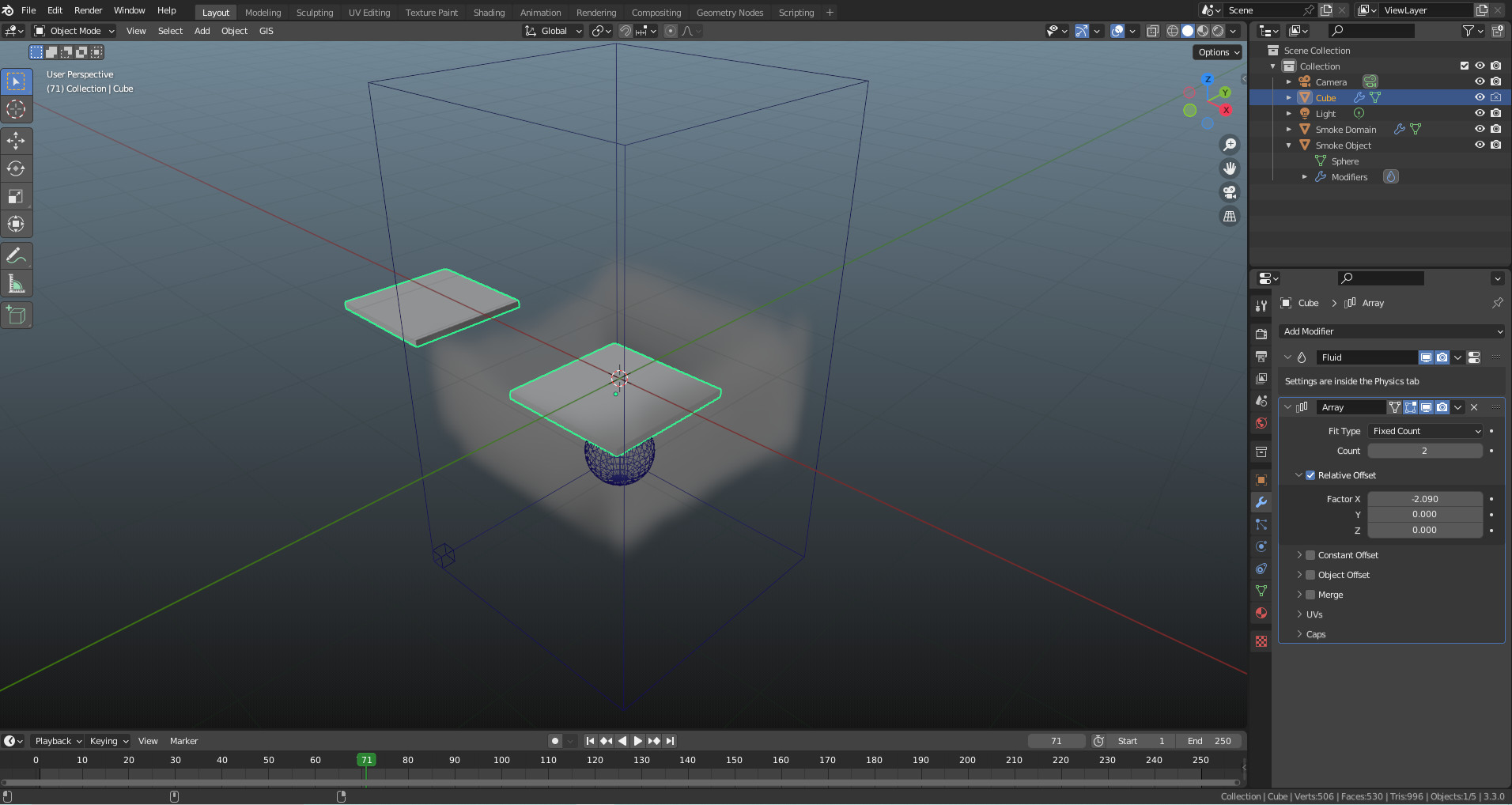 Original Object, smoke simulation collision works