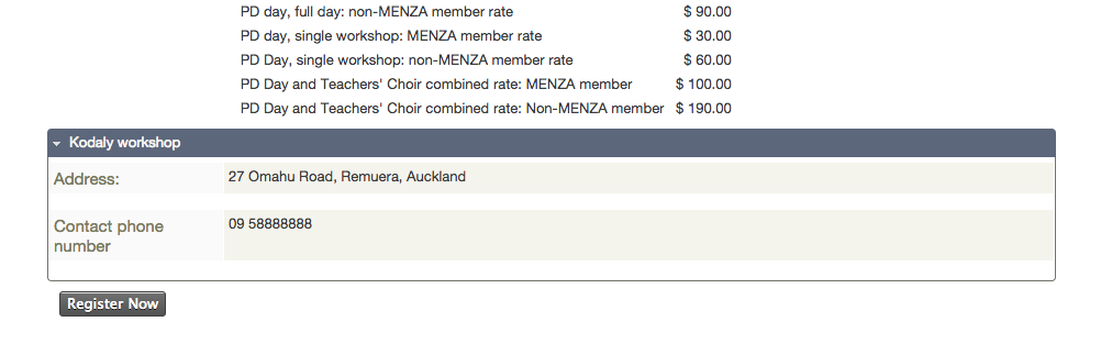 At the bottom of the registration page there is box with the title of a previous event, and the address details in there.