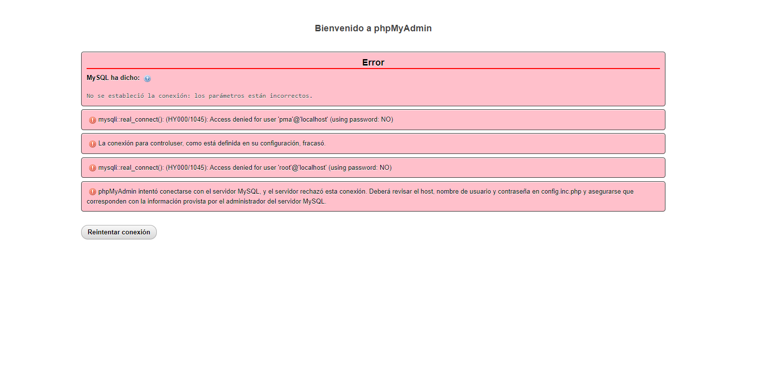 Pantallazo del mensaje de error