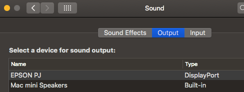 Sound Output settings - DisplayPort