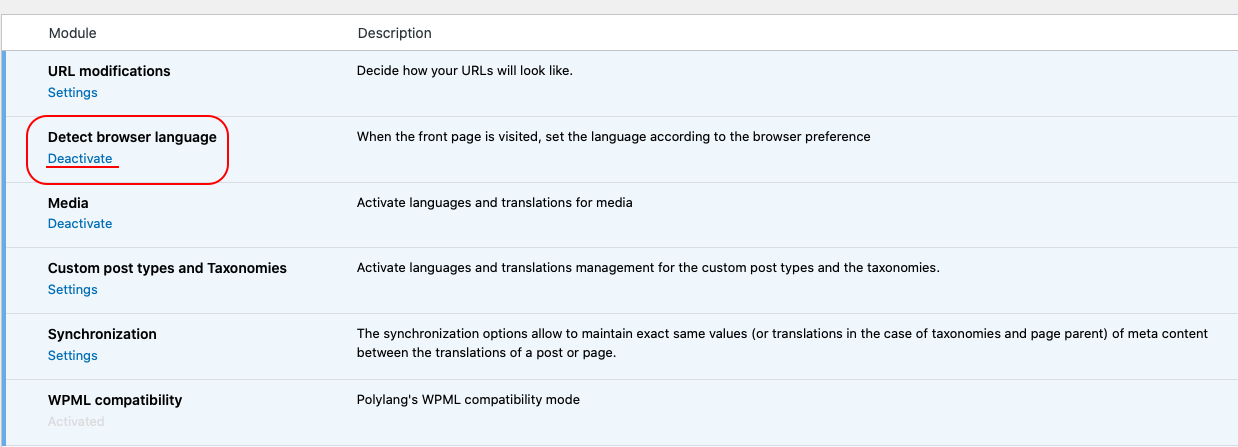 PolyLang plugin settings