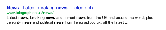 Daily Telegraph Homepage result from google