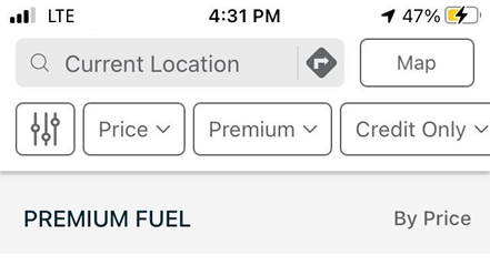 borders around "price ⌄", "premium ⌄", "credit only ⌄"