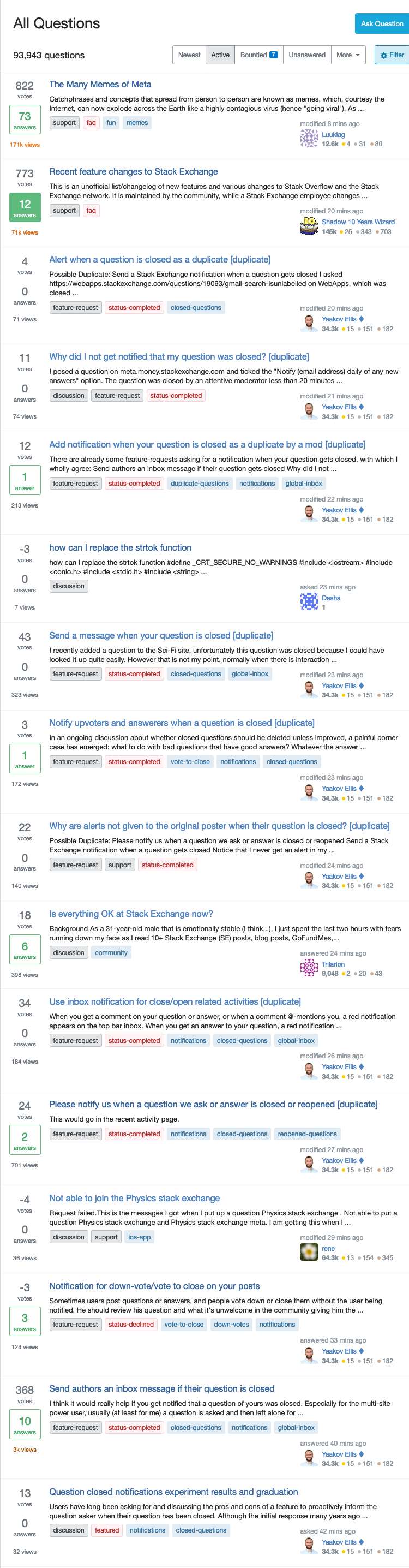 Screenshot of 11 posts edited by Yaakov within 22 minutes in one view.