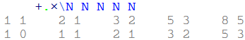 +.{times}\N{space}N{space}N{space}N{space}N 
