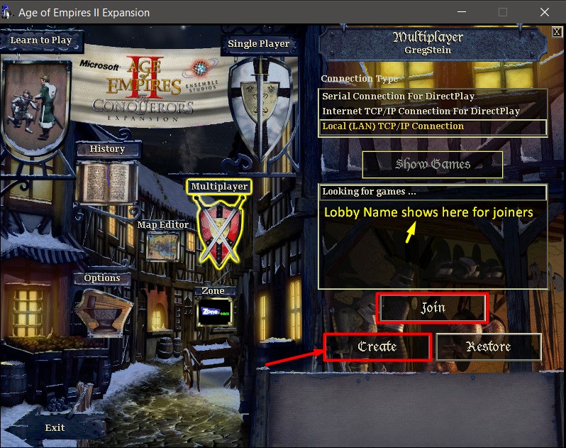 create of join lobby