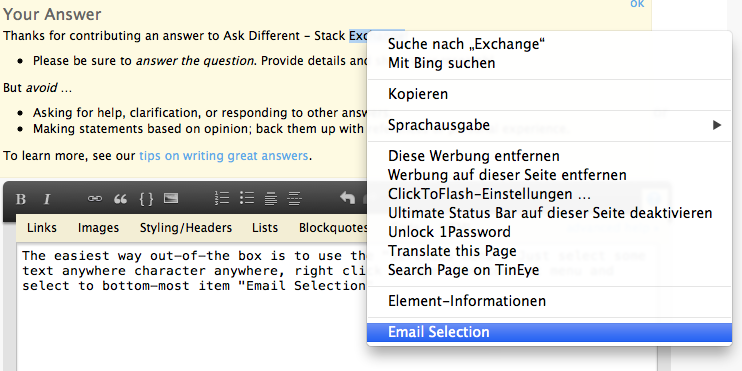 Screenshot of Email Selection