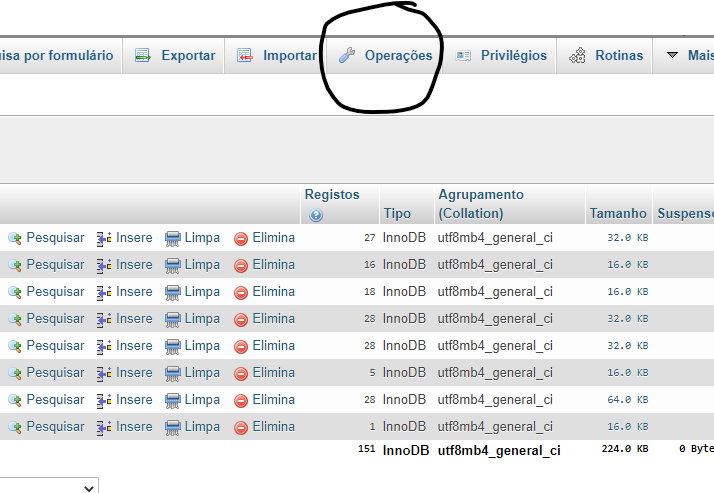 operações base de dados