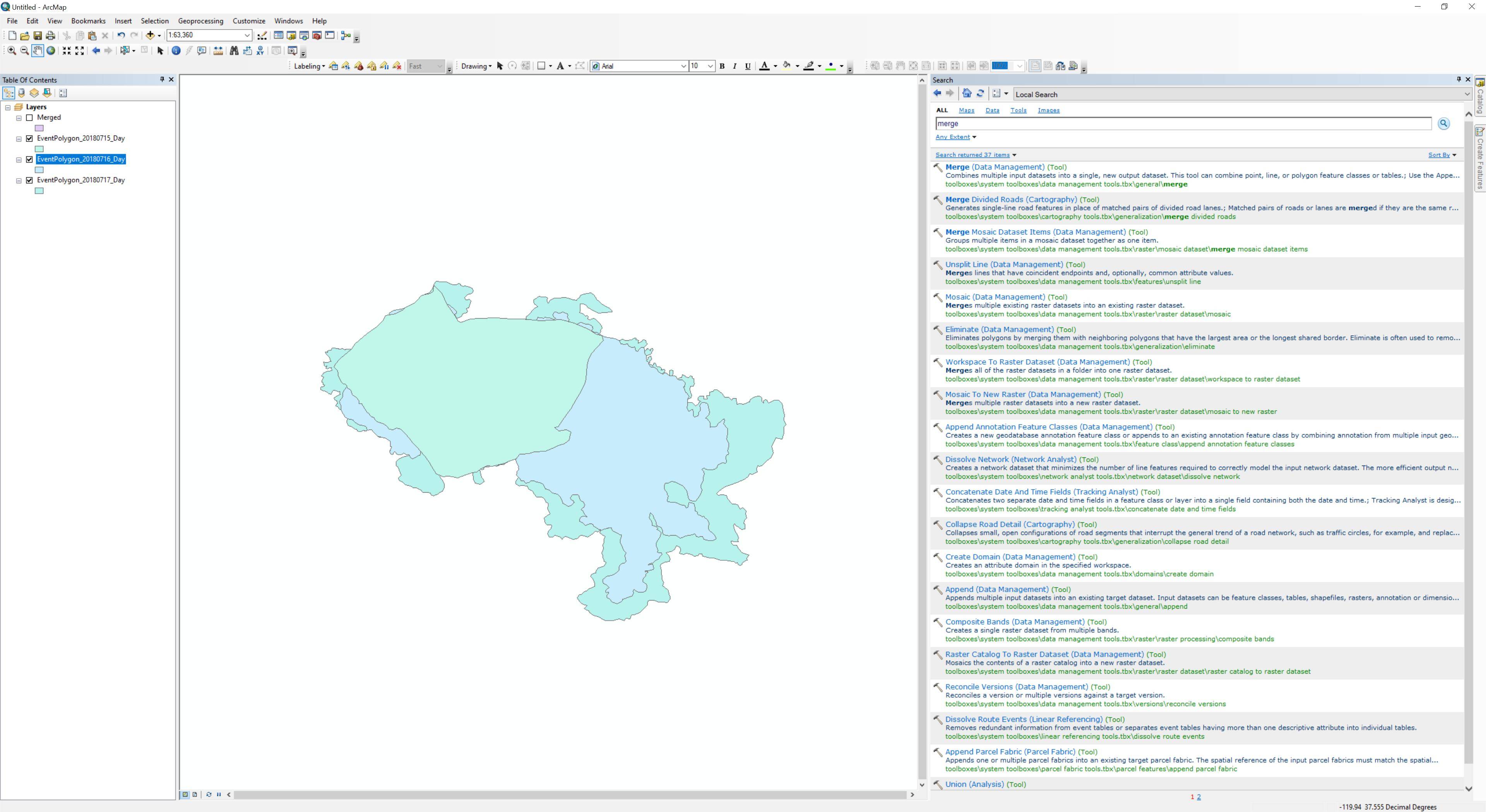 My expected result when merging the three polygons