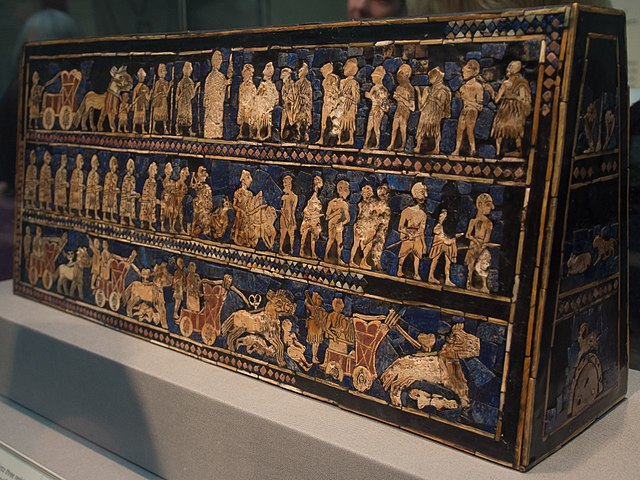 Image from Wikimedia Commons: The Standard of Ur exhibited in the British Museum, London.