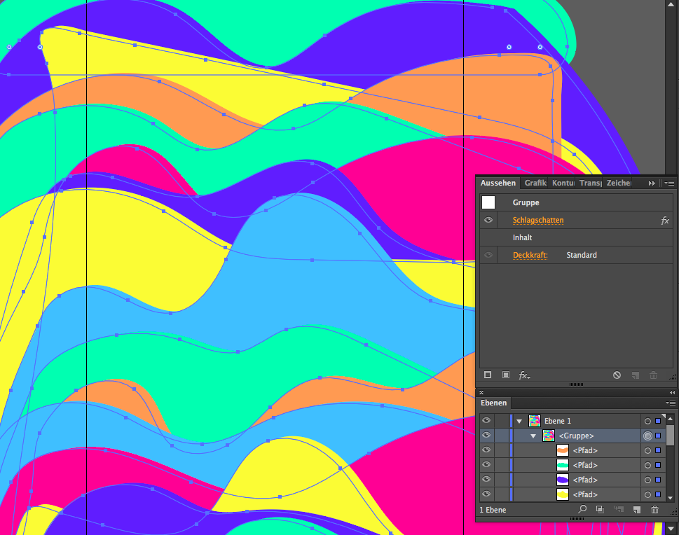 This is what happens when applying a dropshadow (Schlagschatten) to a groups (Gruppe) appearance (Aussehen)