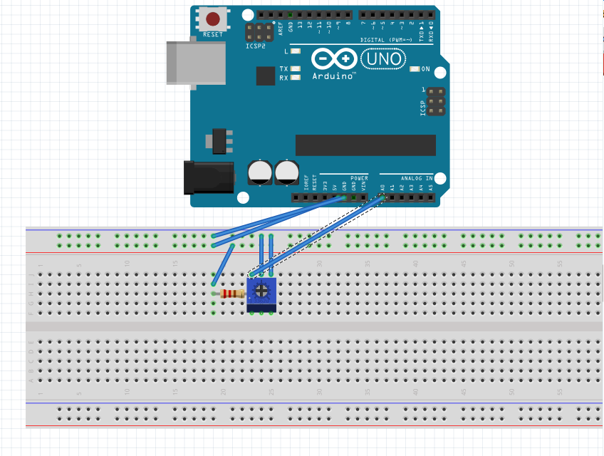 this how i have connected the circuit, but the pot is the one that i have mentioned above, i couldn't find that kind in the software, but i have made the connection this way only 